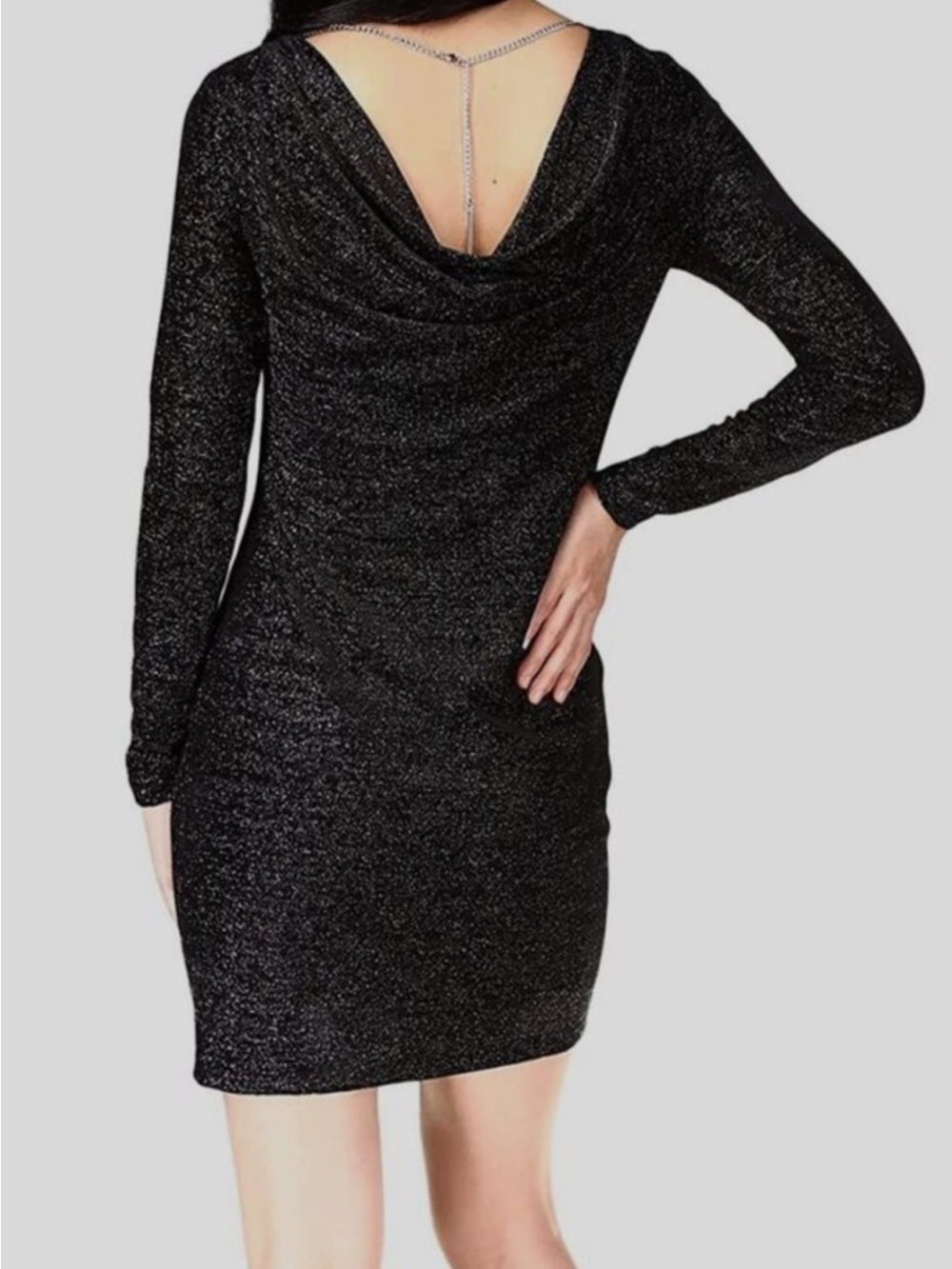 Michael Kors Sz S Dress Mini Black Silver Metallic Cowl Neck Party Cocktail Punk
